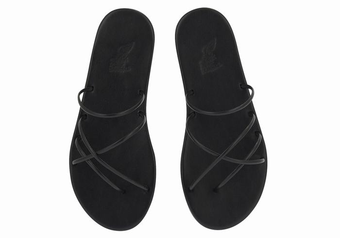 Women Ancient Greek Sandals Pu Slide Sandals Black | NHJ5384NP