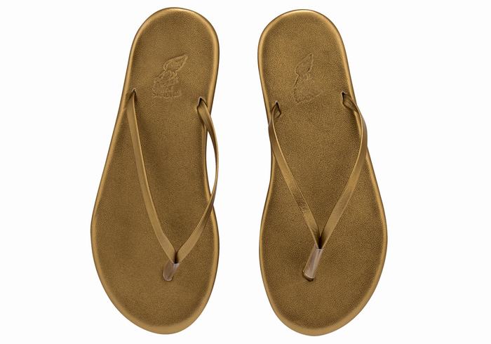 Women Ancient Greek Sandals Saionara Flip Flops Gold Brown | BMX2857MR