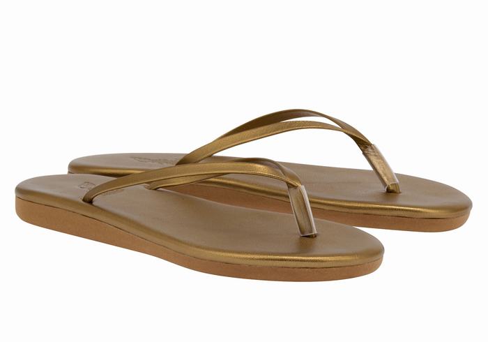 Women Ancient Greek Sandals Saionara Flip Flops Gold Brown | BMX2857MR