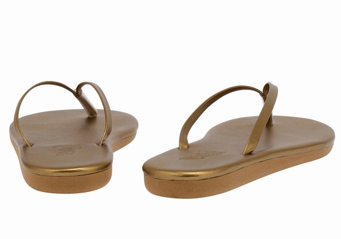 Women Ancient Greek Sandals Saionara Flip Flops Gold Brown | BMX2857MR