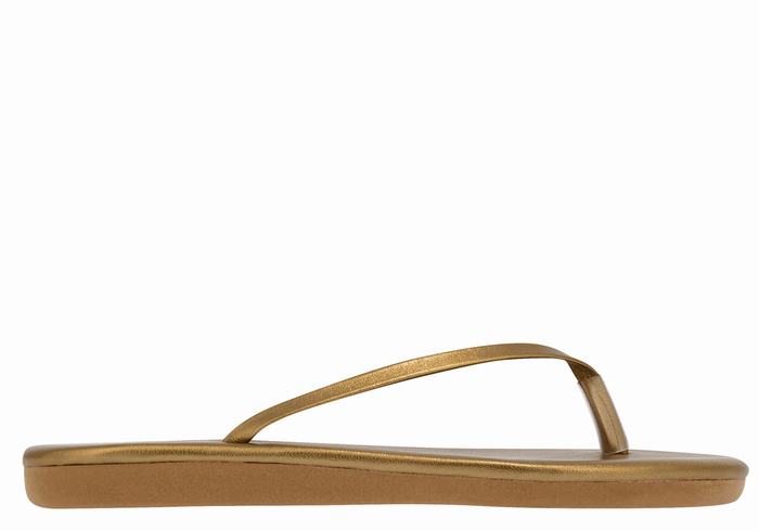 Women Ancient Greek Sandals Saionara Flip Flops Gold Brown | BMX2857MR