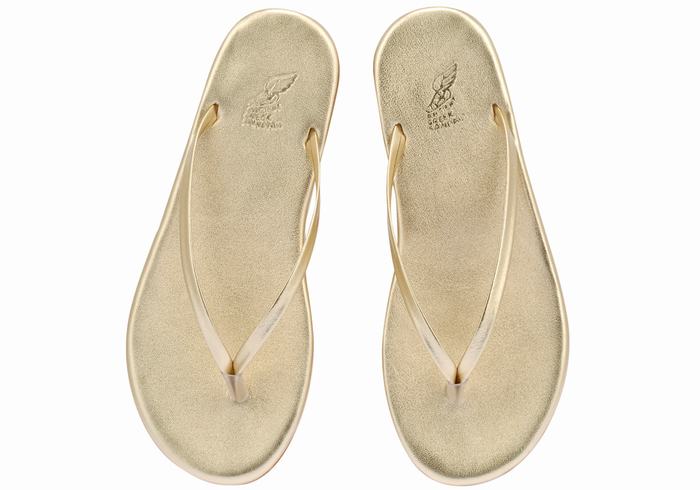 Women Ancient Greek Sandals Saionara Flip Flops Gold White | TBI10094DX