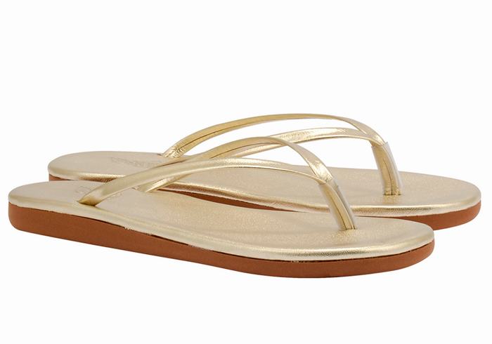 Women Ancient Greek Sandals Saionara Flip Flops Gold White | TBI10094DX