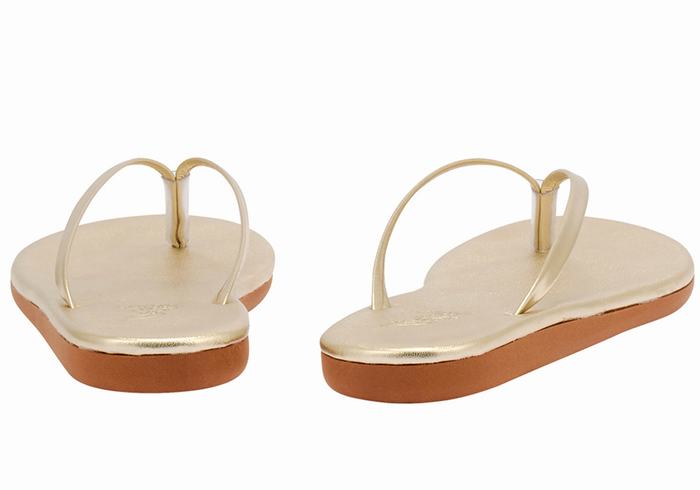 Women Ancient Greek Sandals Saionara Flip Flops Gold White | TBI10094DX