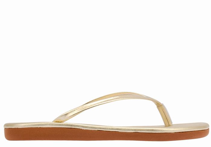 Women Ancient Greek Sandals Saionara Flip Flops Gold White | TBI10094DX