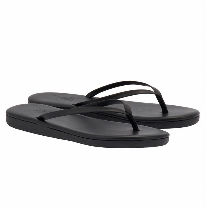 Women Ancient Greek Sandals Saionara Flip Flops Black | LTY334GF