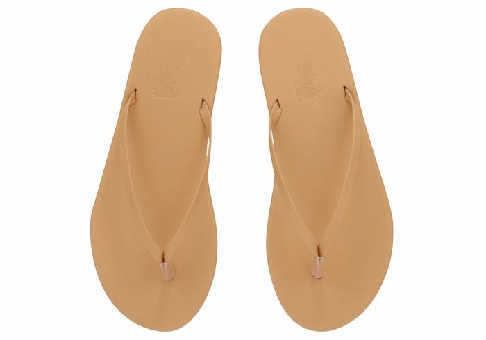 Women Ancient Greek Sandals Saionara Flip Flops Beige | HDT2899ZD