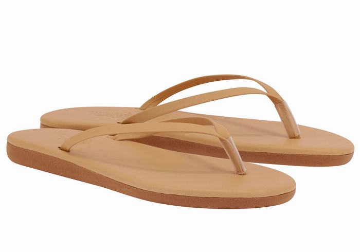 Women Ancient Greek Sandals Saionara Flip Flops Beige | HDT2899ZD