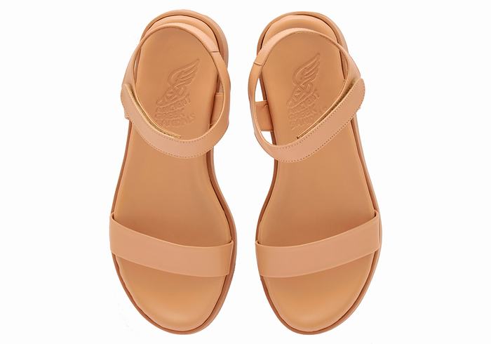 Women Ancient Greek Sandals Salamina Leather Platform Sandals Beige | LRW197IC