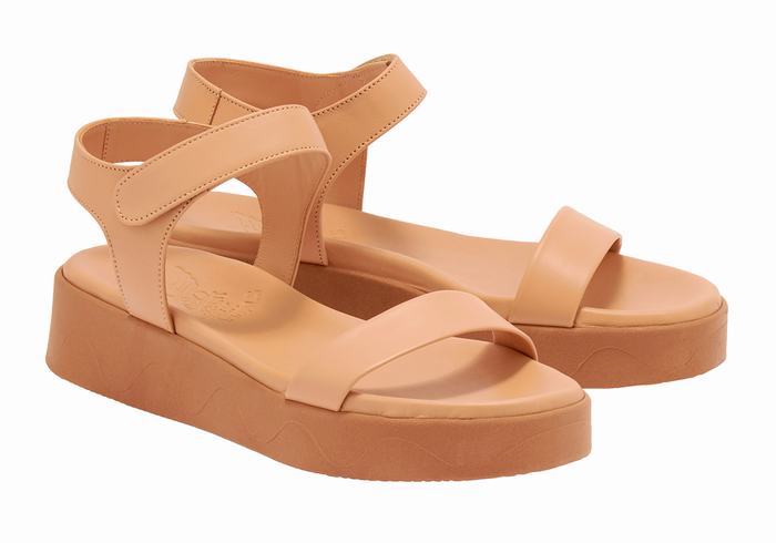 Women Ancient Greek Sandals Salamina Leather Platform Sandals Beige | LRW197IC