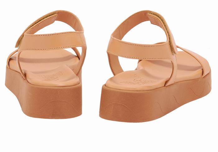 Women Ancient Greek Sandals Salamina Leather Platform Sandals Beige | LRW197IC