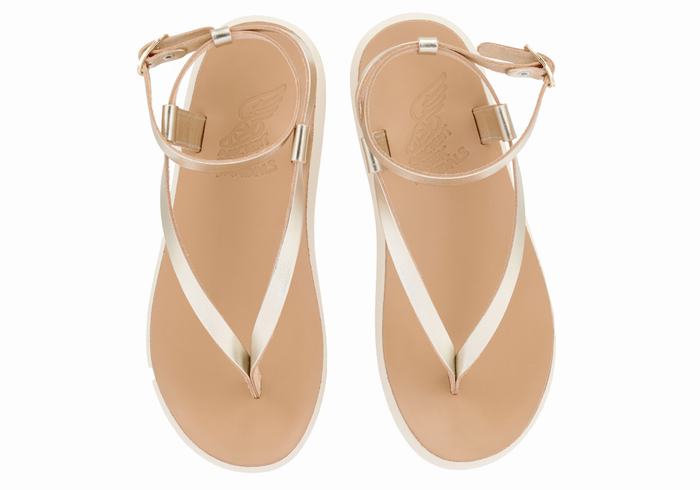 Women Ancient Greek Sandals Salomi Comfort Ankle Strap Sandals Gold White | BOC3826NW