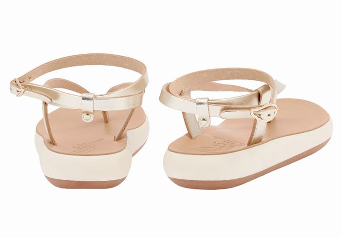 Women Ancient Greek Sandals Salomi Comfort Ankle Strap Sandals Gold White | BOC3826NW