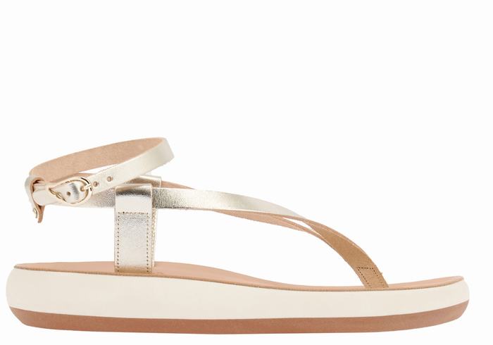 Women Ancient Greek Sandals Salomi Comfort Ankle Strap Sandals Gold White | BOC3826NW