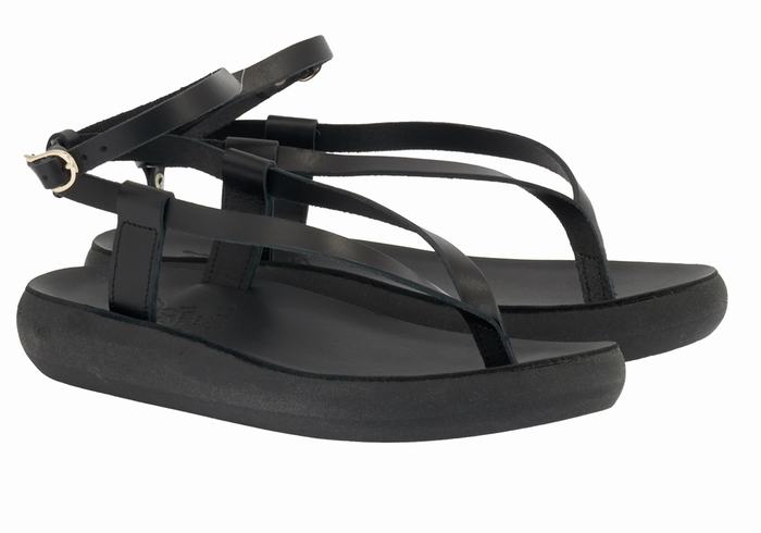 Women Ancient Greek Sandals Salomi Comfort Ankle Strap Sandals Black | UQQ10073NA