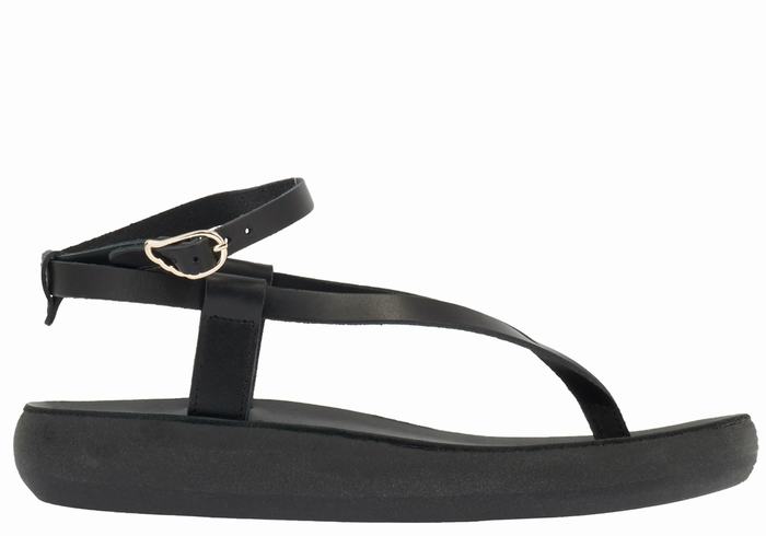 Women Ancient Greek Sandals Salomi Comfort Ankle Strap Sandals Black | UQQ10073NA