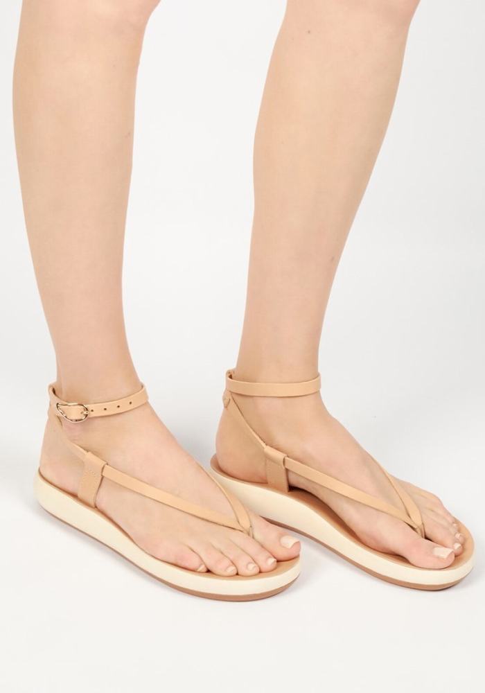 Women Ancient Greek Sandals Salomi Comfort Ankle Strap Sandals Beige | PKD912XY