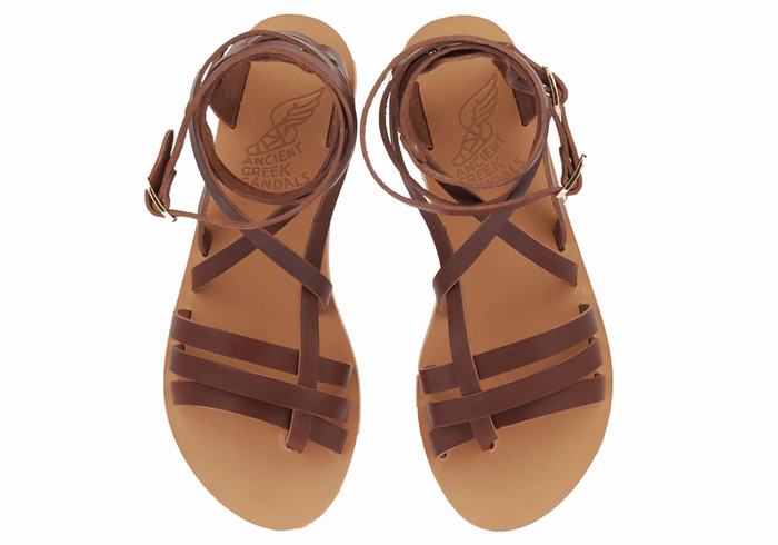 Women Ancient Greek Sandals Satira Leather Gladiator Sandals Coffee | AKQ4857UP