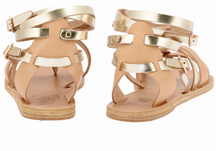 Women Ancient Greek Sandals Satira Leather Gladiator Sandals Beige Gold White | HSG6530FH