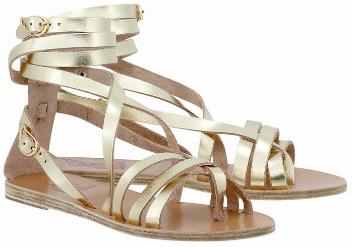 Women Ancient Greek Sandals Satira Leather Gladiator Sandals Gold White | OIA6316NC