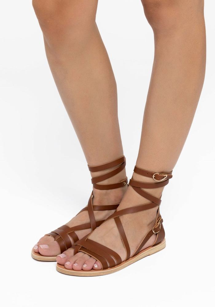 Women Ancient Greek Sandals Satira Leather Gladiator Sandals Dark Brown | FFE2632AO