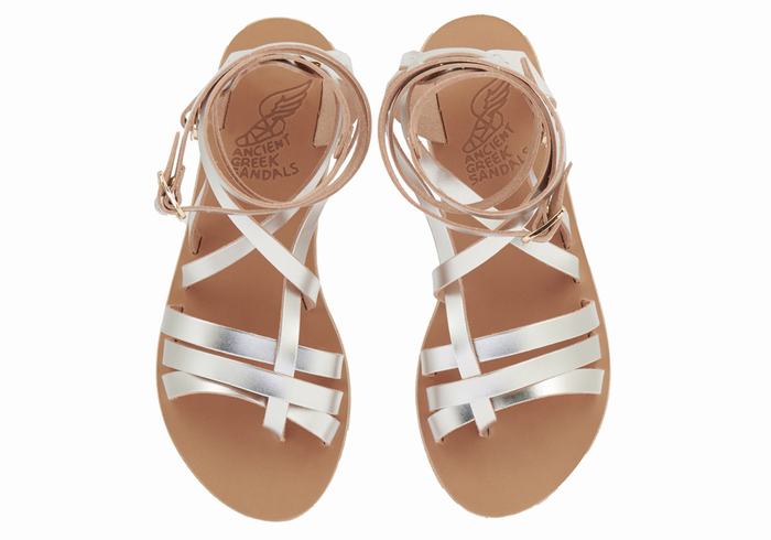 Women Ancient Greek Sandals Satira Leather Gladiator Sandals Silver | HFV9722IR