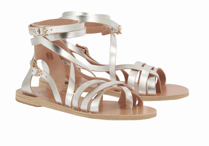 Women Ancient Greek Sandals Satira Leather Gladiator Sandals Silver | HFV9722IR