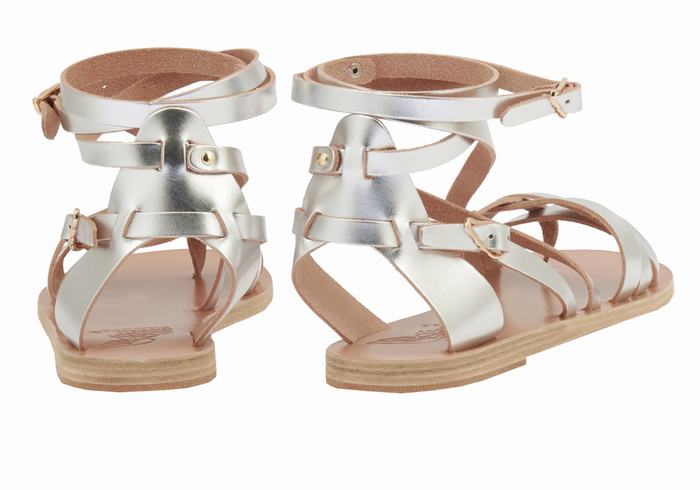 Women Ancient Greek Sandals Satira Leather Gladiator Sandals Silver | HFV9722IR