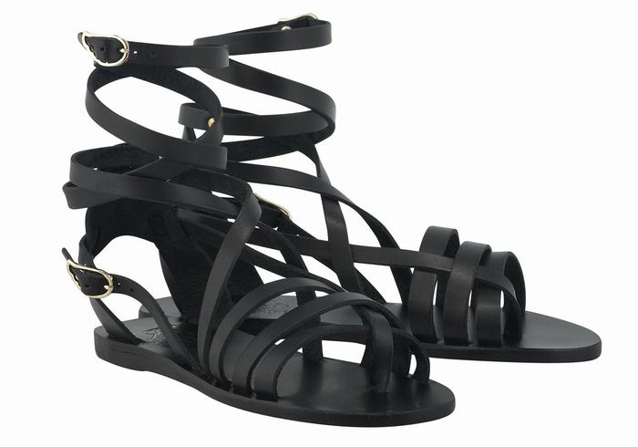 Women Ancient Greek Sandals Satira Leather Gladiator Sandals Black | JBM1117QB