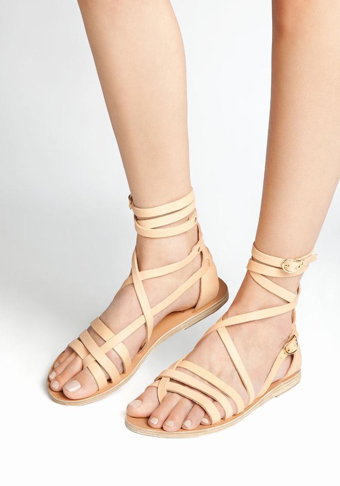 Women Ancient Greek Sandals Satira Leather Gladiator Sandals Beige | IOJ6778UE