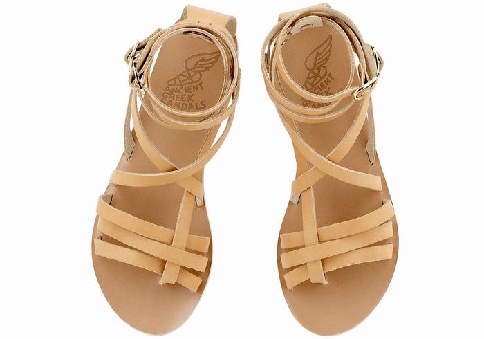 Women Ancient Greek Sandals Satira Leather Gladiator Sandals Beige | IOJ6778UE