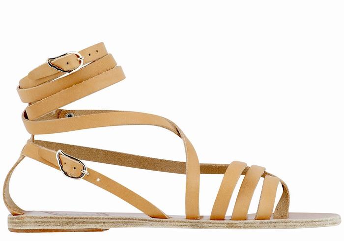 Women Ancient Greek Sandals Satira Leather Gladiator Sandals Beige | IOJ6778UE