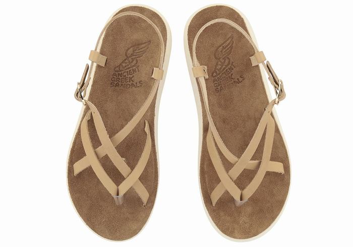 Women Ancient Greek Sandals Semele Comfort Back-Strap Sandals Beige | BXE1435EX