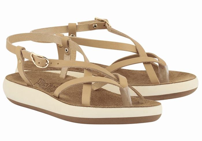 Women Ancient Greek Sandals Semele Comfort Back-Strap Sandals Beige | BXE1435EX