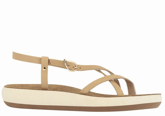 Women Ancient Greek Sandals Semele Comfort Back-Strap Sandals Beige | BXE1435EX