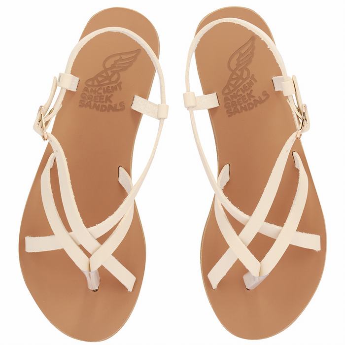 Women Ancient Greek Sandals Semele Leather Back-Strap Sandals White | GTV949ZJ