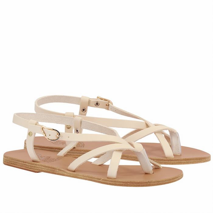 Women Ancient Greek Sandals Semele Leather Back-Strap Sandals White | GTV949ZJ