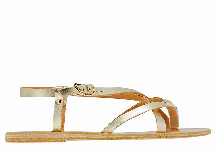 Women Ancient Greek Sandals Semele Leather Back-Strap Sandals Gold White | TKG8775WX