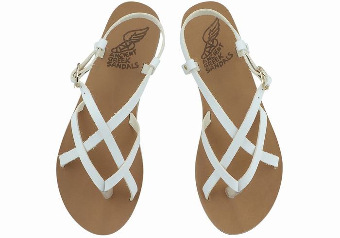 Women Ancient Greek Sandals Semele Leather Back-Strap Sandals White | LLF7098GP