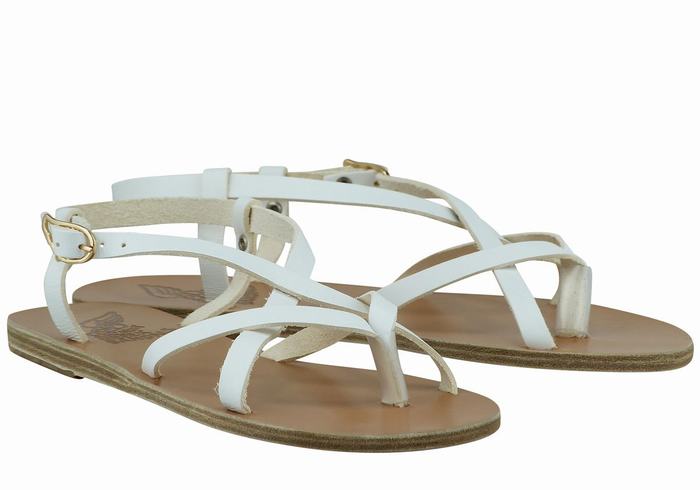 Women Ancient Greek Sandals Semele Leather Back-Strap Sandals White | LLF7098GP