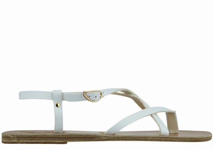 Women Ancient Greek Sandals Semele Leather Back-Strap Sandals White | LLF7098GP