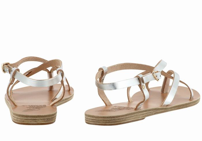 Women Ancient Greek Sandals Semele Leather Back-Strap Sandals Silver | IMO5153LL