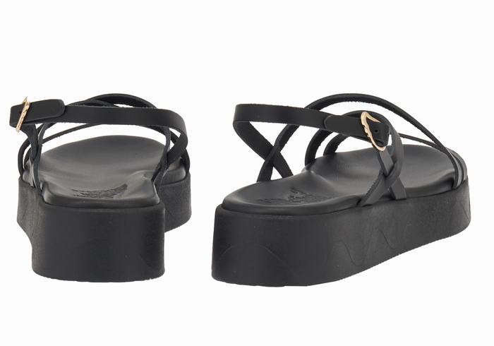 Women Ancient Greek Sandals Silia Leather Platform Sandals Black | ETX2079CJ