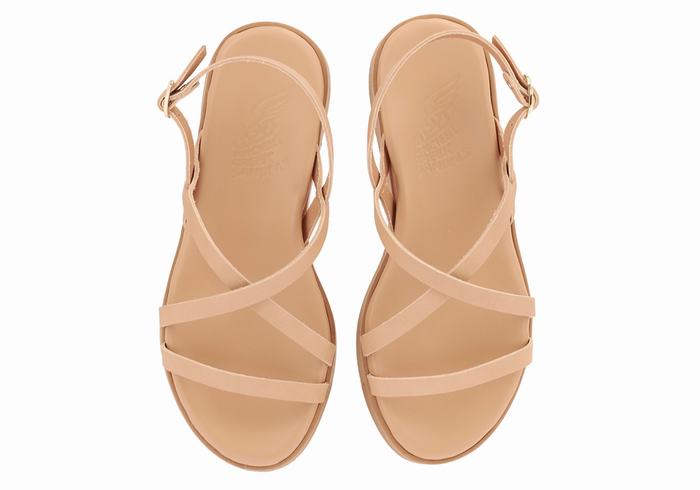 Women Ancient Greek Sandals Silia Leather Platform Sandals Beige | OUH9569FI