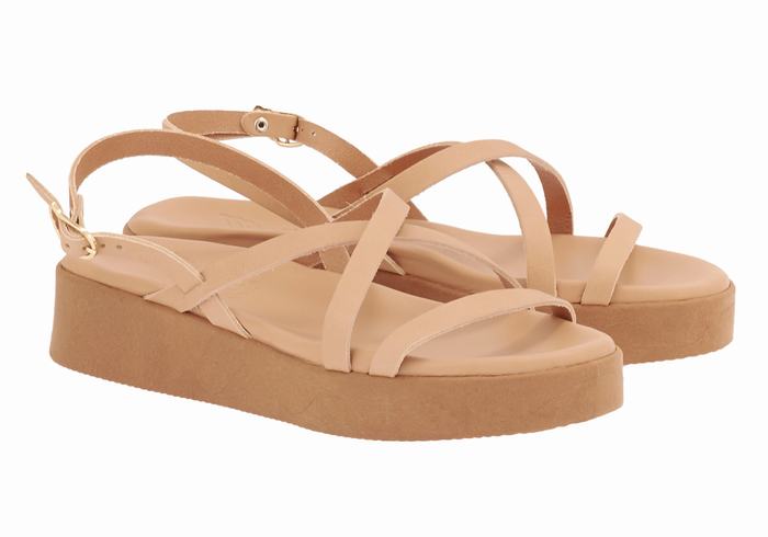 Women Ancient Greek Sandals Silia Leather Platform Sandals Beige | OUH9569FI