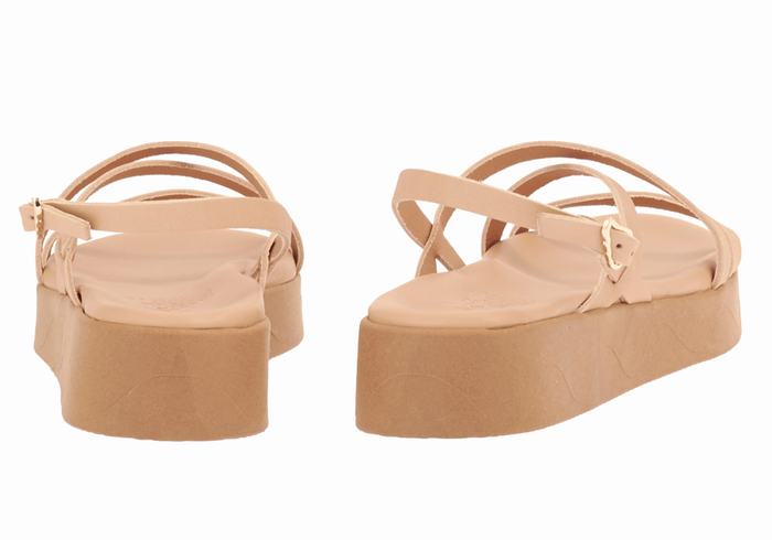 Women Ancient Greek Sandals Silia Leather Platform Sandals Beige | OUH9569FI