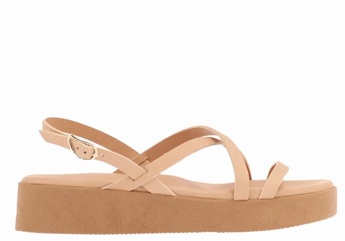 Women Ancient Greek Sandals Silia Leather Platform Sandals Beige | OUH9569FI