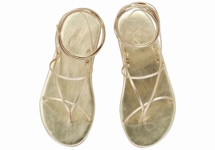 Women Ancient Greek Sandals String Gladiator Sandals Gold White | JQC1591IA