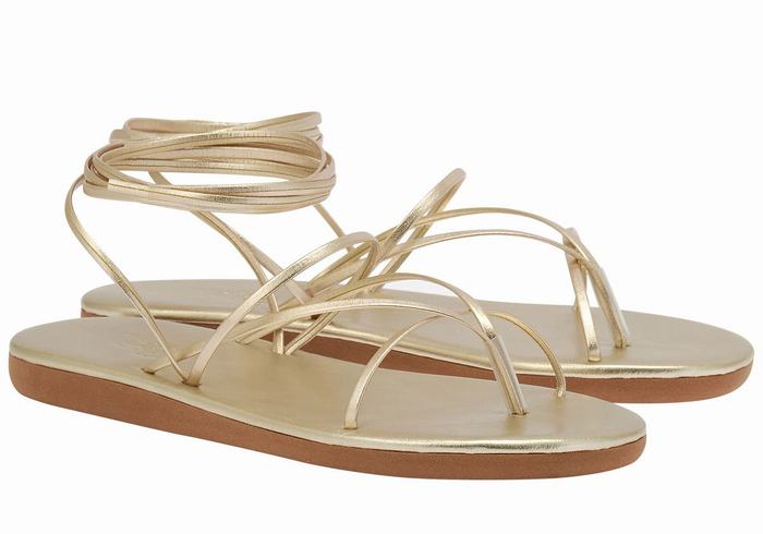 Women Ancient Greek Sandals String Gladiator Sandals Gold White | JQC1591IA