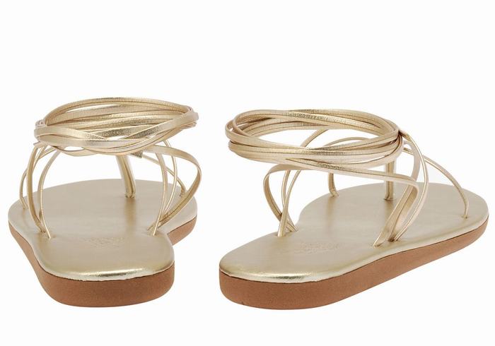 Women Ancient Greek Sandals String Gladiator Sandals Gold White | JQC1591IA